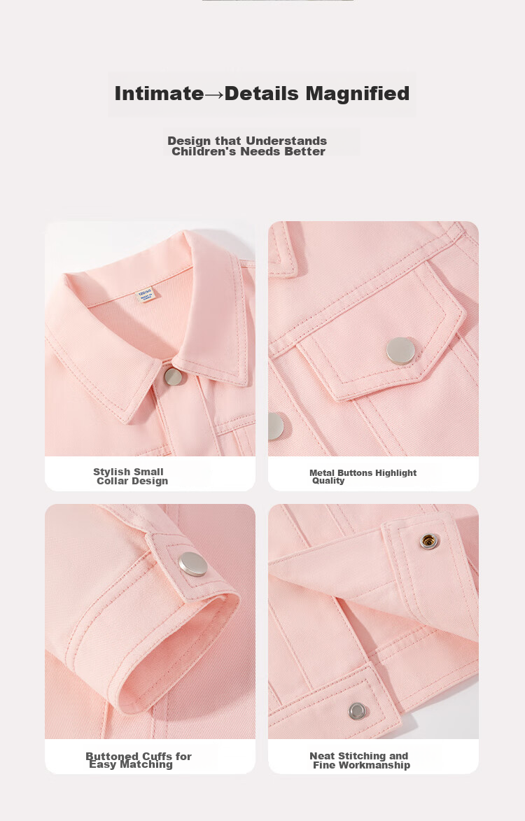 Baleno Girls' Jacket for Spring And Autumn 2026, Stylish Lapel Denim Jacket for Older Girls, Children's Spring Clothing, Casual Cardiga 4