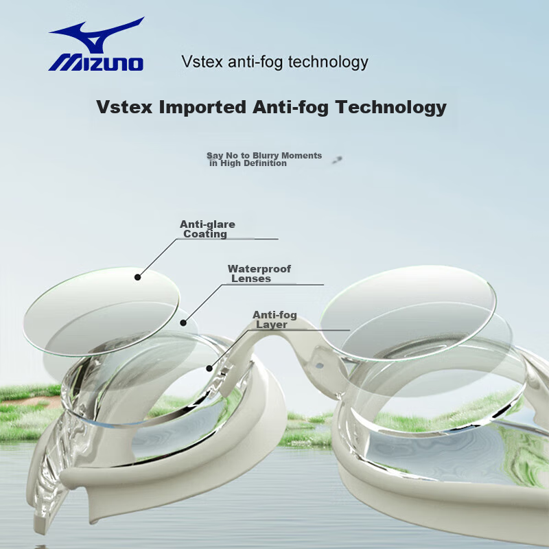 MIZUNO Swimming Goggles for Women, Waterproof And Anti-Fog, High-Definition Adult Professional Swim Cap Equipment, Men's Myopia Swimming Glasses E1580 White 150