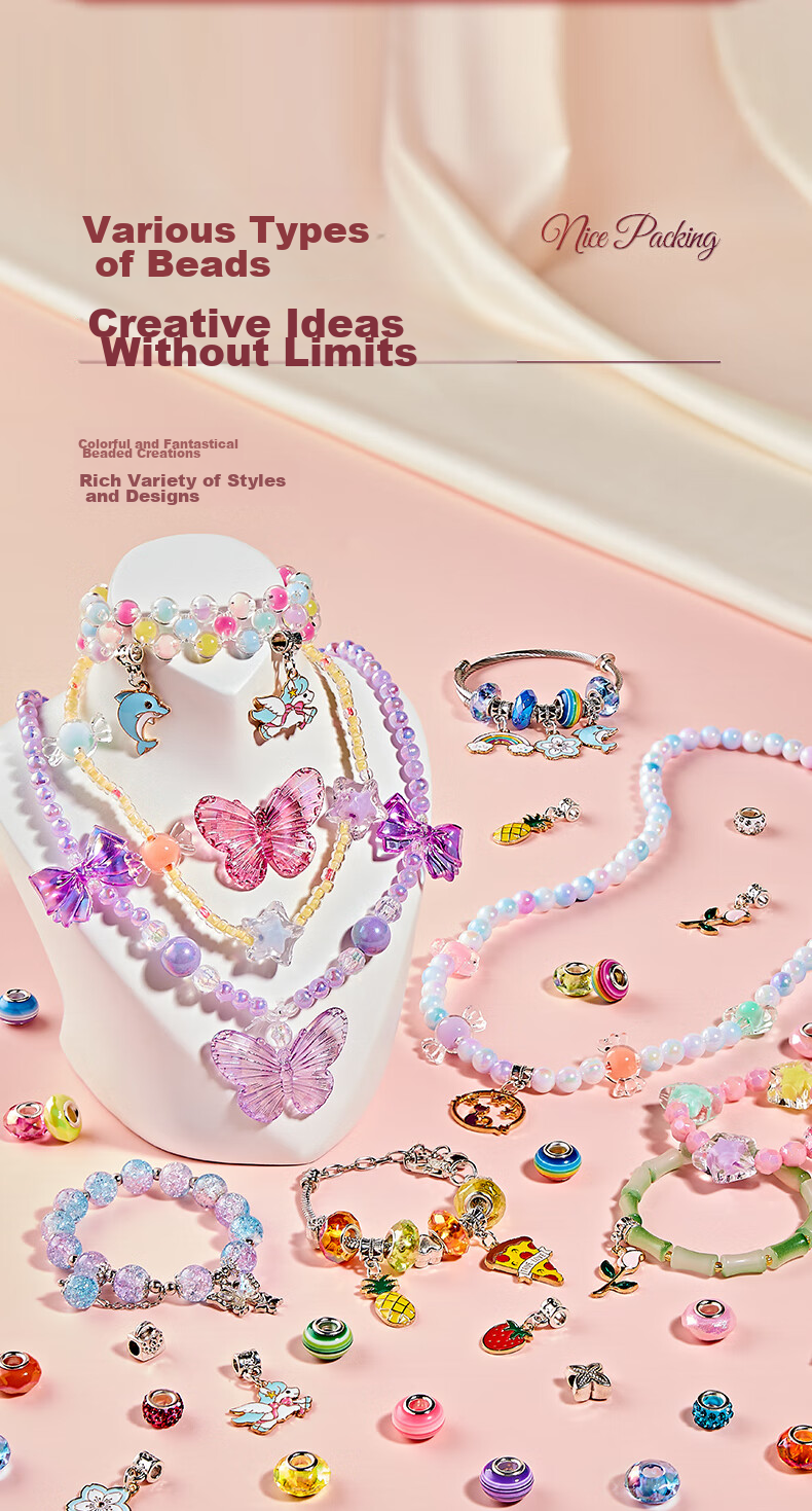 BEIBITONGHUA Bracelet Beads Toy for Children, Girls' Jewelry And Hair Accessories Gift Box, Pretend Play DIY Handmade Birthday Gift 4