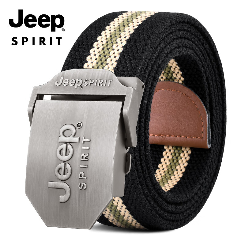 JEEP SPIRIT Men's Canvas Automatic Buckle Belt, Toothless, Simple Color-Block, Durable Military Training Waist Belt