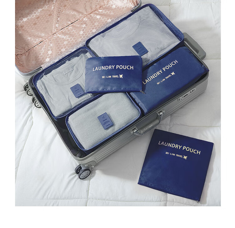 Xinqin Travel Toiletry Storage Set 6-Piece Navy Blue Organizer Bags for Luggage and Clothing 16