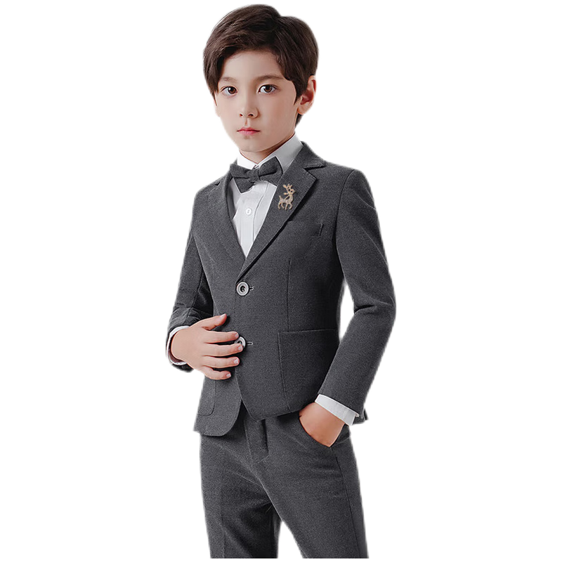 Luomeng Children's Suit Set for Boys, Spring And Autumn Formal Wear for Flower Boys And Hosts, Boy's Suit, Gray, Size 160