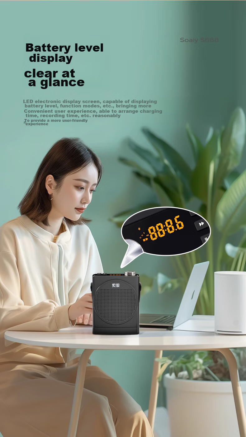 Soaiy S638 Mini Megaphone for Teachers, 18W Power, Smart Anti-Loudness, Built-In 300s Recording, Bluetooth Speaker, Teaching Guide, Shopping Assistant, Public Address System, Type-C, Black 15