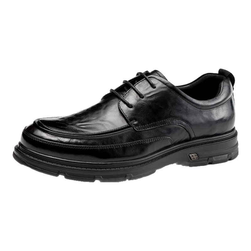 Aokang Leather Lace-Up Shoes for Men, British Style Formal Business Shoes, Black, Size 41