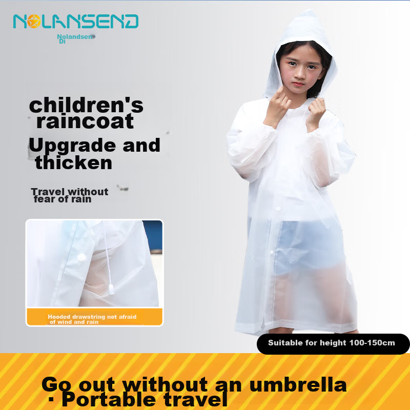 NOLANSEND Disposable Raincoat Poncho for Children, Boys And Girls, Thickened Semi-Transparent, Essential for School Students, White Three-Piece Set