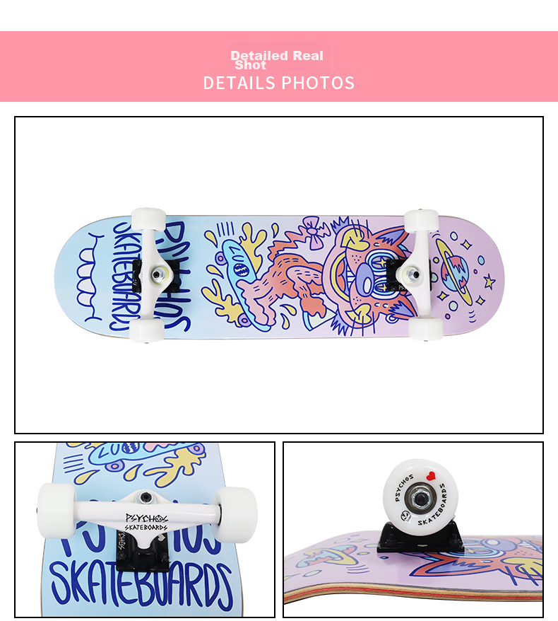 Psychos Boiling Point Skateboard Kids Teens Boys Girls Double Kickboard Beginner Professional Street Board Mengqixing 10