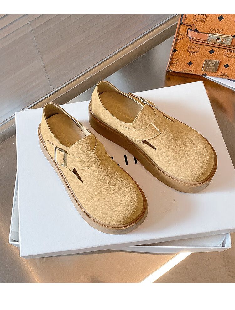 ZHR Bokeng Women's Shoes, Spring And Autumn Thick-Soled Heightening Casual Slip-On Loafers, JF98, Apricot Color, Size 40 17