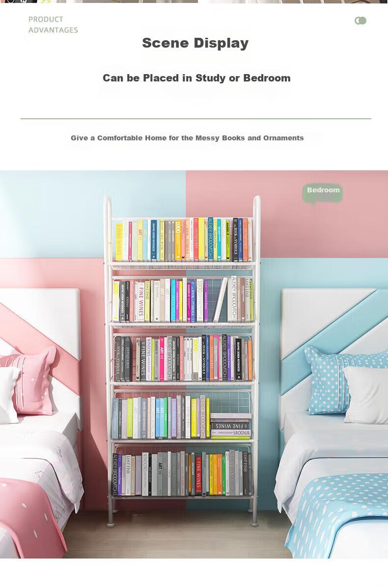 Anerya Mobile Bookshelf with Wheels, Iron Art Small Bookcase for Living Room, Picture Book Rack, Storage Shelf, 4 Tiers 7