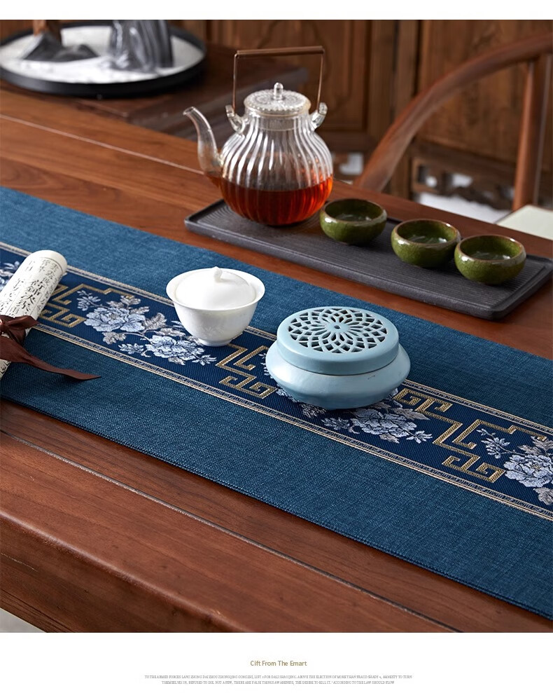 Yinshang New Chinese-Style Table Runner, Zen-Inspired Waterproof Tea Mat, Coffee Table Cloth, Luxurious High-End Tea Table Pad, Long Placemat, 30*220cm 2