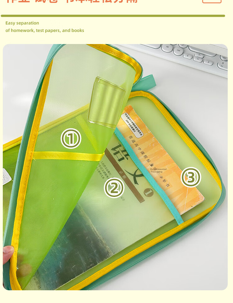 Sannianerban Art Bag, Zipper Large Opening Mesh File Bag, Student Subject Bag, Handheld Book Bag, Exam-Specific Bag, Tutoring And Test Paper Storage Bag, Summer Guava 2