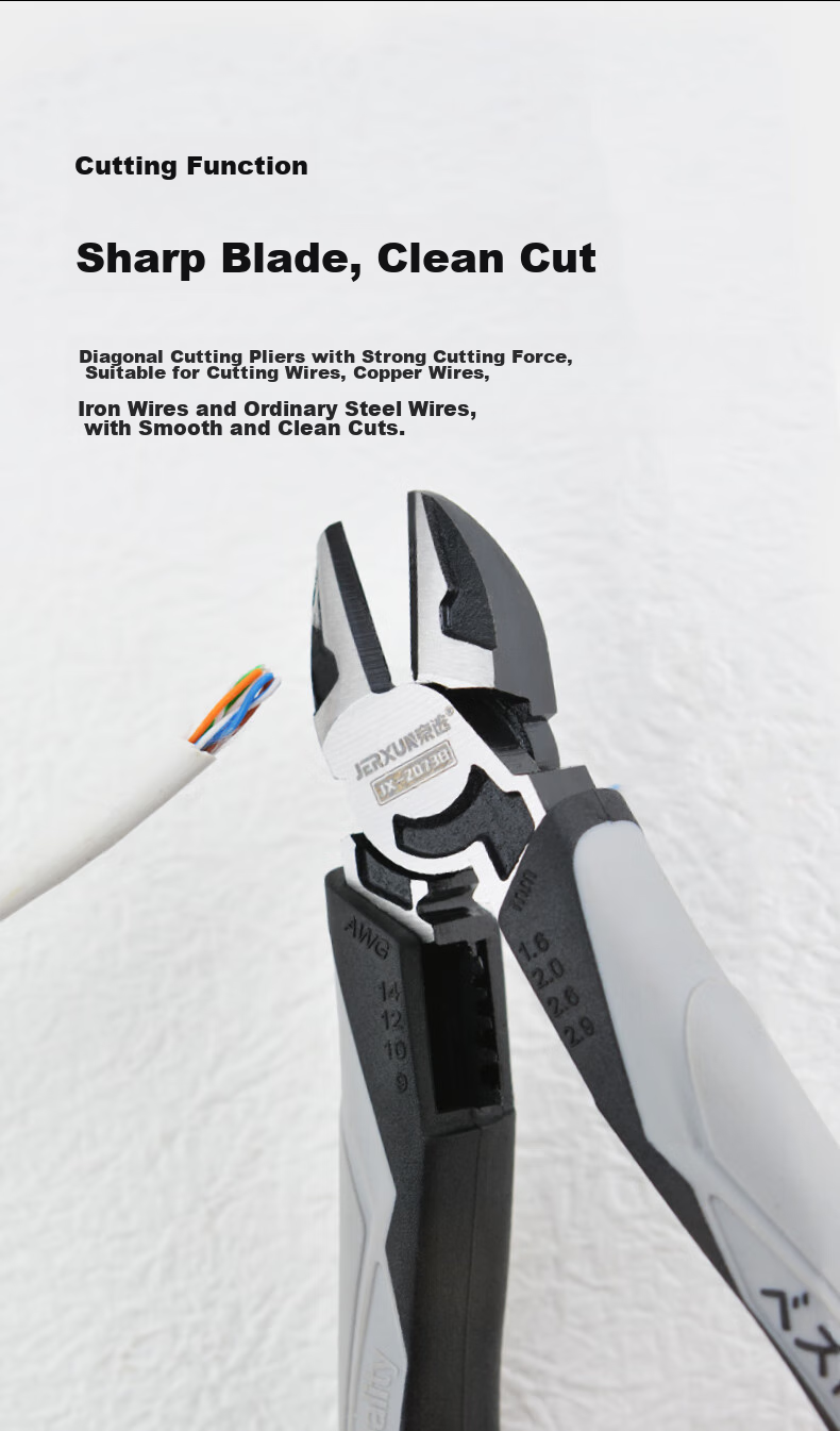 JERXUN Diagonal Cutting Pliers, 7-Inch Offset Diagonal Wire Strippers And Crimpers, Multifunctional Labor-Saving Electronic Pliers Tool 6