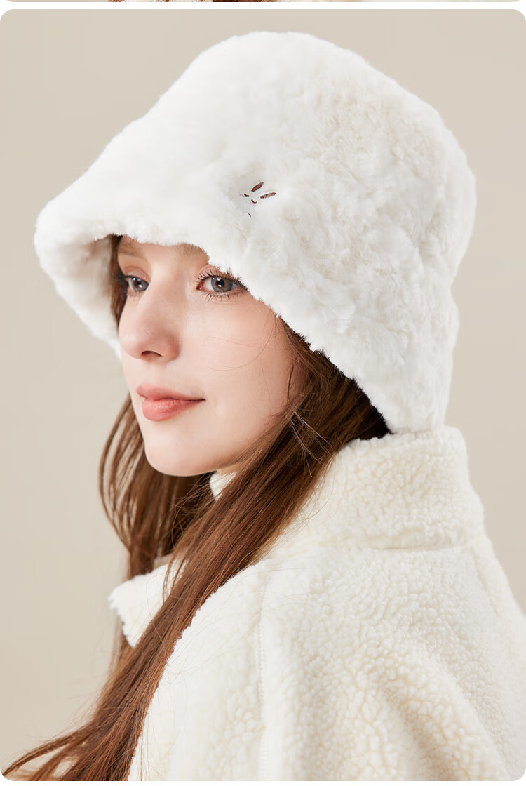 JIUMU Faux Rabbit Fur Warm Fisherman Hat, Autumn And Winter Face-Slimming Bucket Hat, Versatile Bucket Cap, Winter Hat, Windproof And Cold-Resistant Hat for Wome 11