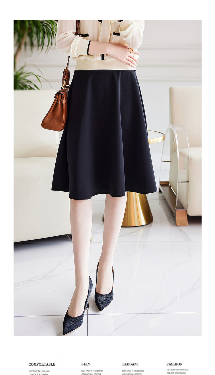 Dme [Tongqun A-Zi Umbrella Skirt] Spring And Autumn Waist-Cinching Midi Skirt, Simple Half Skirt for Women, Gray-Green, L 5