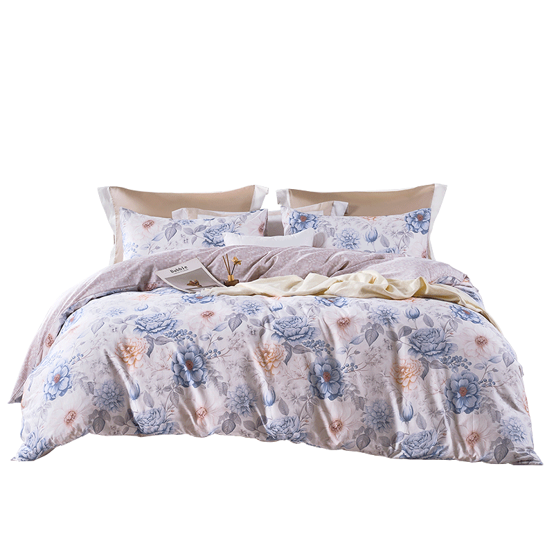 FUANNA Bedding Set, 100% Pure Cotton Duvet Cover, All-Cotton Fitted Sheet with Printed Pattern, Double Size, 230*229cm