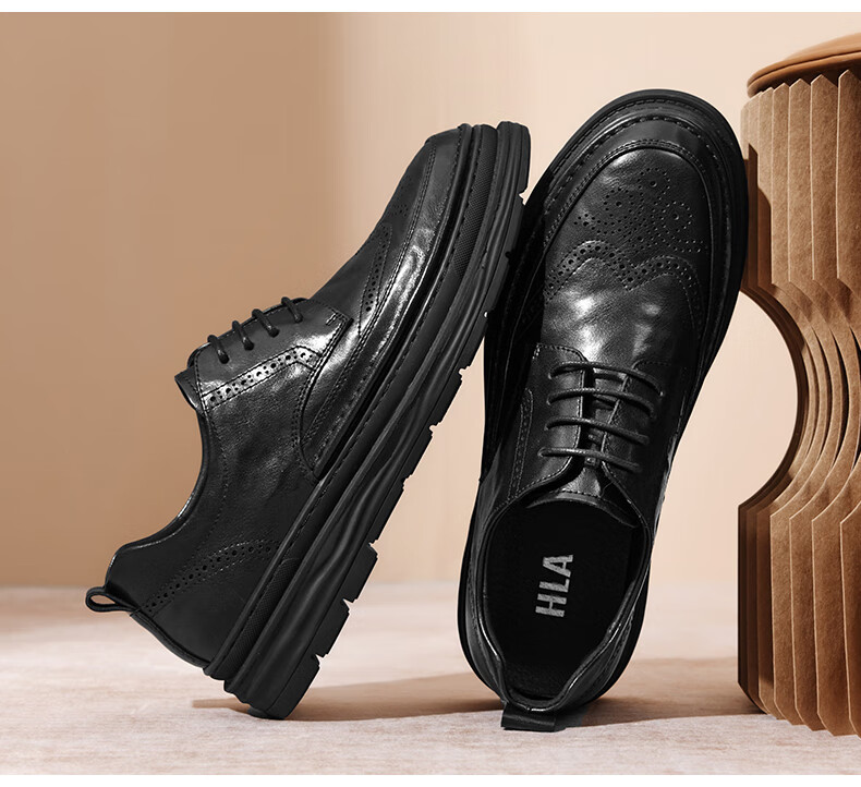 HLA Men's Business Casual Soft Sole Height Increasing Brogue Leather Shoes HAAPXM1DAV061 Black Size 38 12
