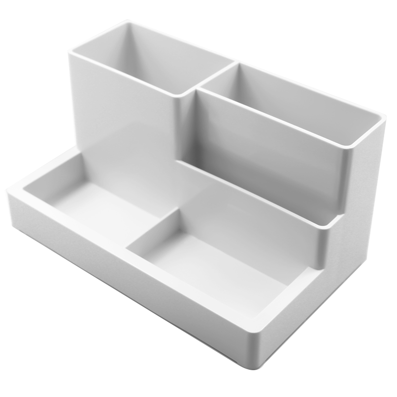 [Back to School Essential] TANGO Office Multi-Functional Pen Holder with Five Compartments, Simple Desktop Storage Box, White, 1 Pack