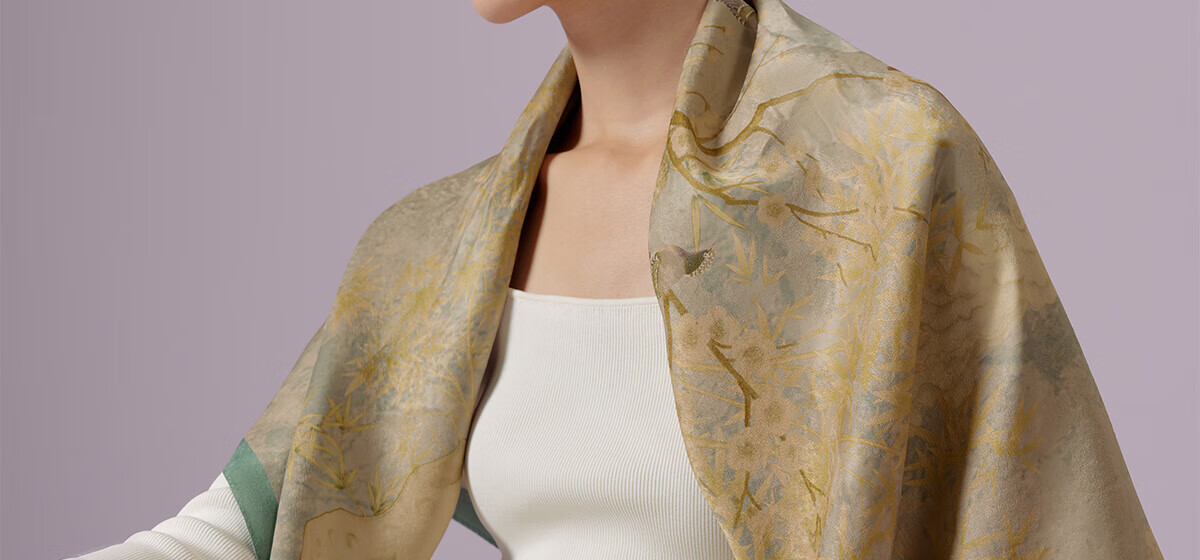 Wanshili Silk Scarf, Double-Sided Printed Large Square Shawl for Women, Cloak, Gift for Elders, Mid-Autumn Festival Present, Qie Zhi Ji 14