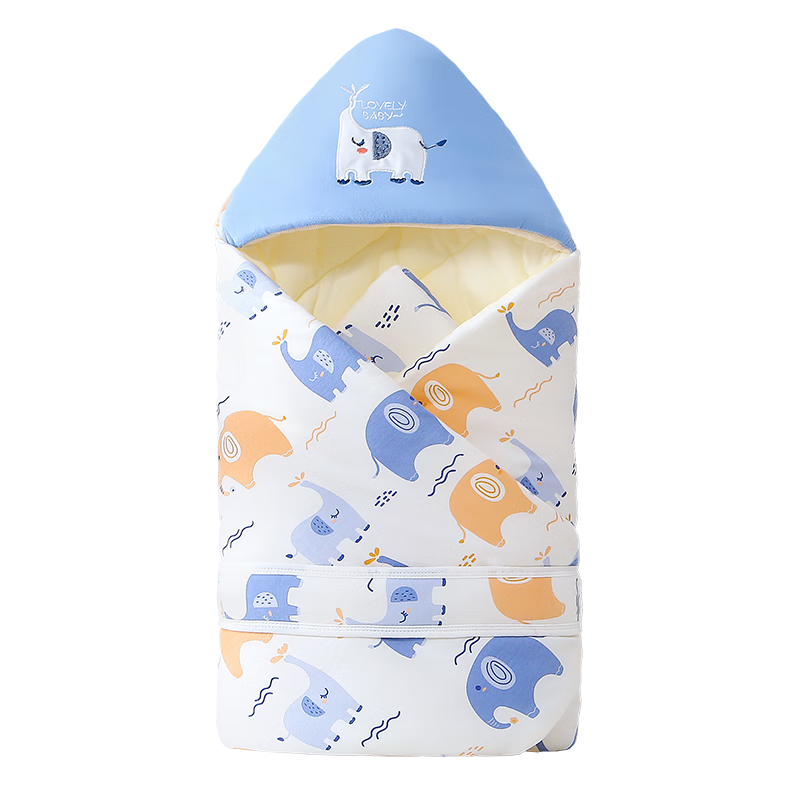 Tongyan Baby Swaddle Blanket, Spring And Summer Pure Cotton Anti-Startle Sleeping Bag, Newborn Baby Wrap Blanket, Quilted Blanket, Blue Elephant Patter