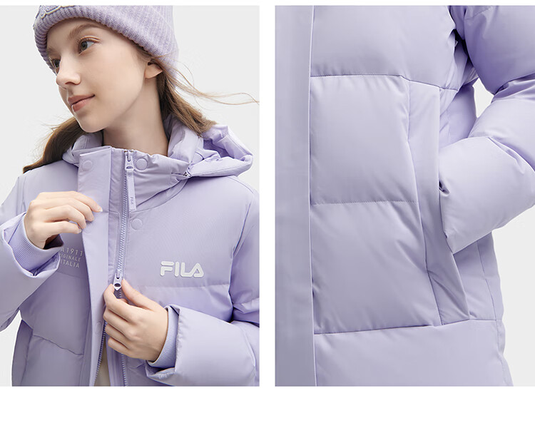 FILA Official RGB Long Down Jacket Unisex Winter Hooded Warm Coat Couples Style 17