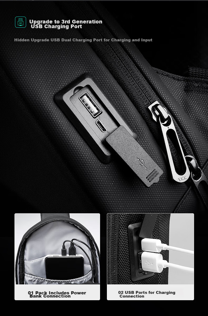 MARK RYDEN Chest Bag, Men's Sliced Three-Dimensional Crossbody Bag, Large Capacity, Personalized Shoulder Bag, Sports Hard Shell Bag, MR7507, Cool Black 11