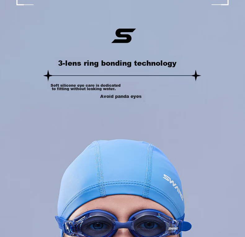 SWANS Children's Swimming Goggles, High-Definition Anti-Fog Waterproof, for Boys And Girls, Youth Professional Training Swim Glasses with Cap Set, Blue 4