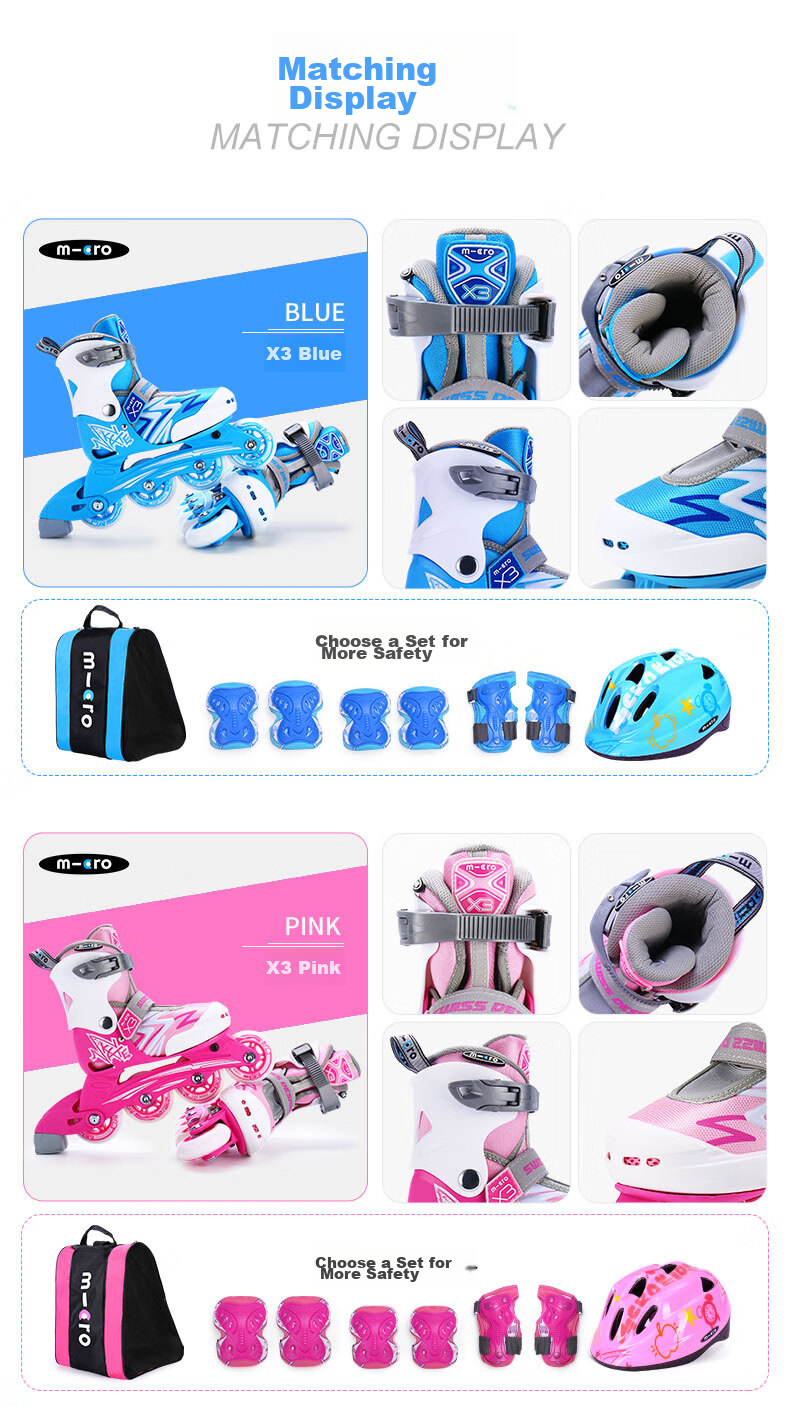 Micro Ice Skates for Children, Boys And Girls, Micro Roller Skates Suitable for Primary And Secondary School Students, X3 Blue Single Shoe Size L 11
