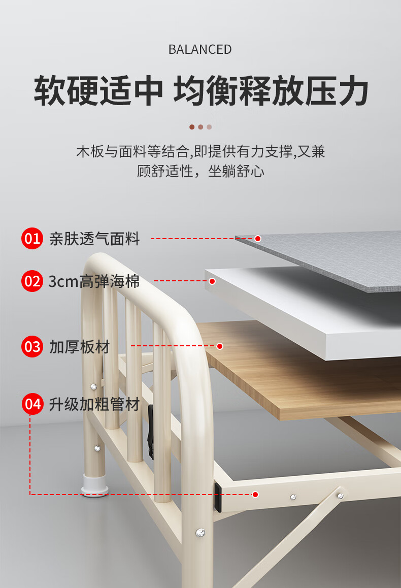 Chibailun Folding Bed, Single Bed, Camp Bed, Office Nap Bed, Sleeping Bed, Wooden Board Bed, Portable Hard Board Bed, Simple Iron Bed 2