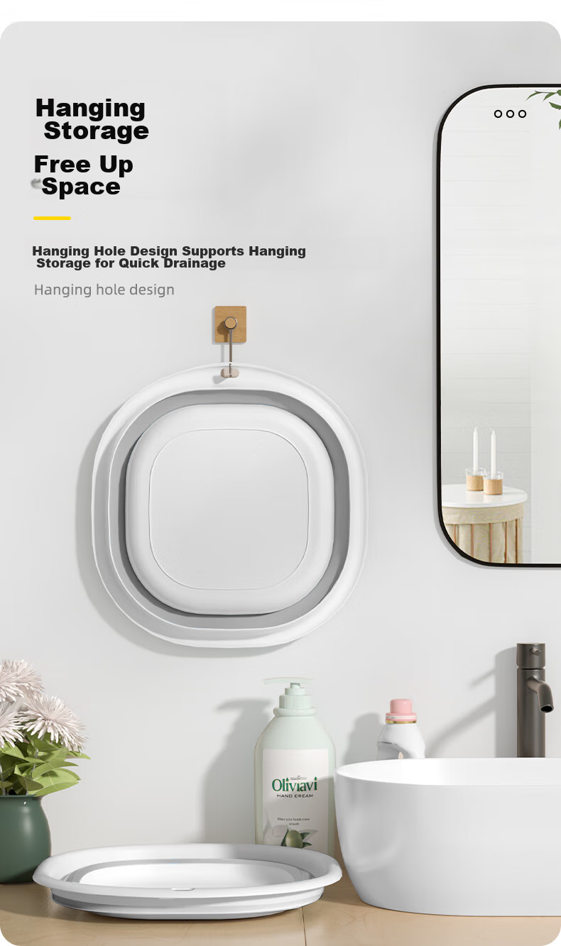 Wuyuehua Folding Basin, Large Face Washing Basin, 38CM, 1 Piece, for Home Use, Business Trips, Dormitory, Portable, Foldable, Vegetable Washing Basin, Foot Washing Basi 3