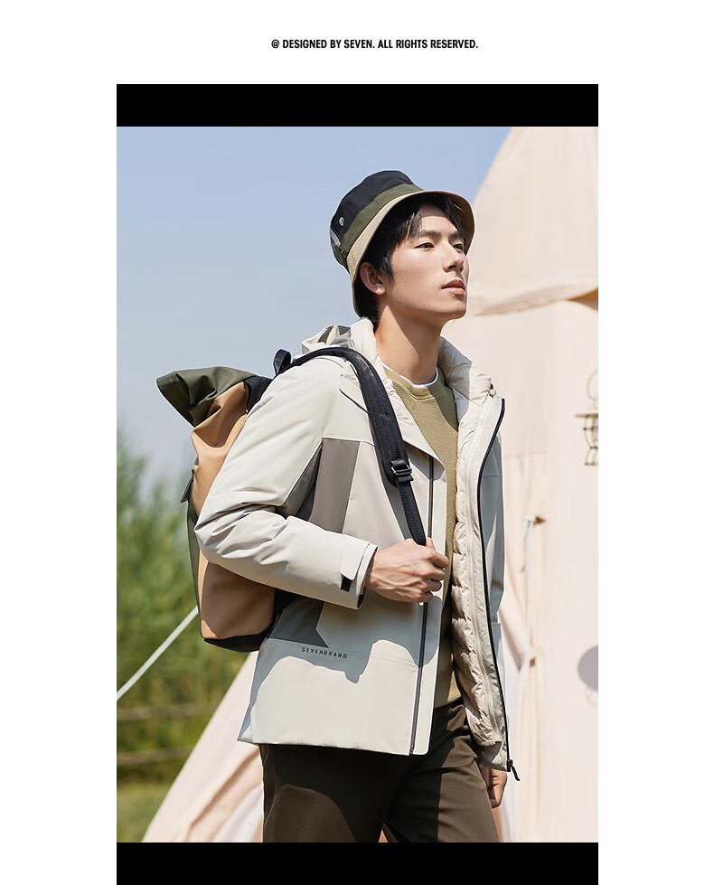 SEVEN Water-Repellent Down Jacket Men 3-in-1 Detachable Liner Hooded Warm Outdoor Coat 3