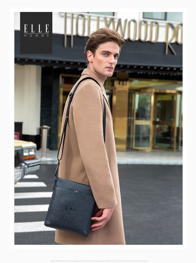 ELLE HOMME Business Men's Shoulder Bag, Top-Grain Leather Fashion Crossbody Bag, Large Capacity Vertical Men's Bag 01941 Blue Birthday Gift for Boyfriend 4