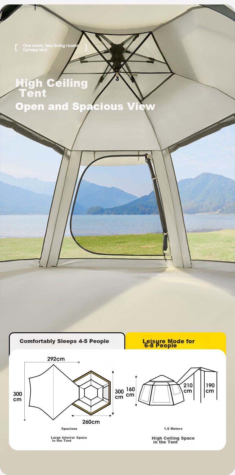 CAMEL X Outdoor Canopy Tent, Foldable Portable Hexagonal Camping Tent for Overnight Outdoor Camping, Complete Equipment Set 5