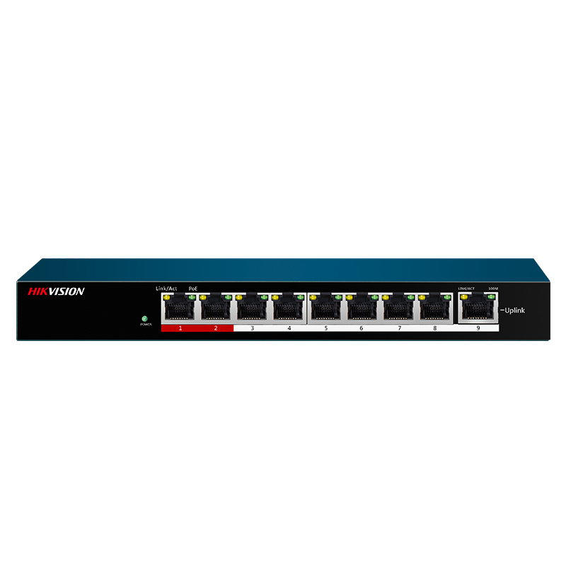 HIKVISION Unmanaged Switch, 8-Core POE Power Supply, 9-Port 100Mbps Ethernet Cable Extension Transmission Mode, Surveillance Splitter, Metal Shell for Heat Dissipation, DS-3E0109SP