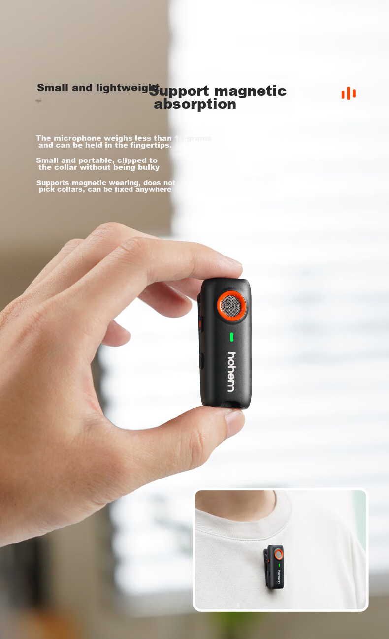 Hohem Mic01 Wireless Microphone, Clip-On Microphone for Live Streaming, Audio Pickup Device for Mobile Phones, Streamer Equipment, Douyin Short Video Recording, Noise Reduction Camera, Compatible with Apple 16 And Android 19