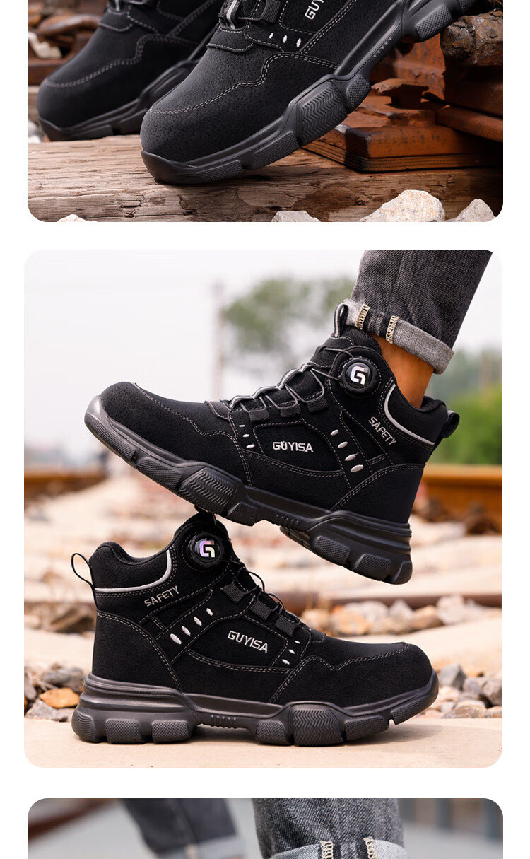 Fumeier Safety Shoes for Men, High-Top Steel Toe Cap, Anti-Smashing, Anti-Puncture, Waterproof, Ultra-Light Comfortable Work Shoes F055BK Size 43 16