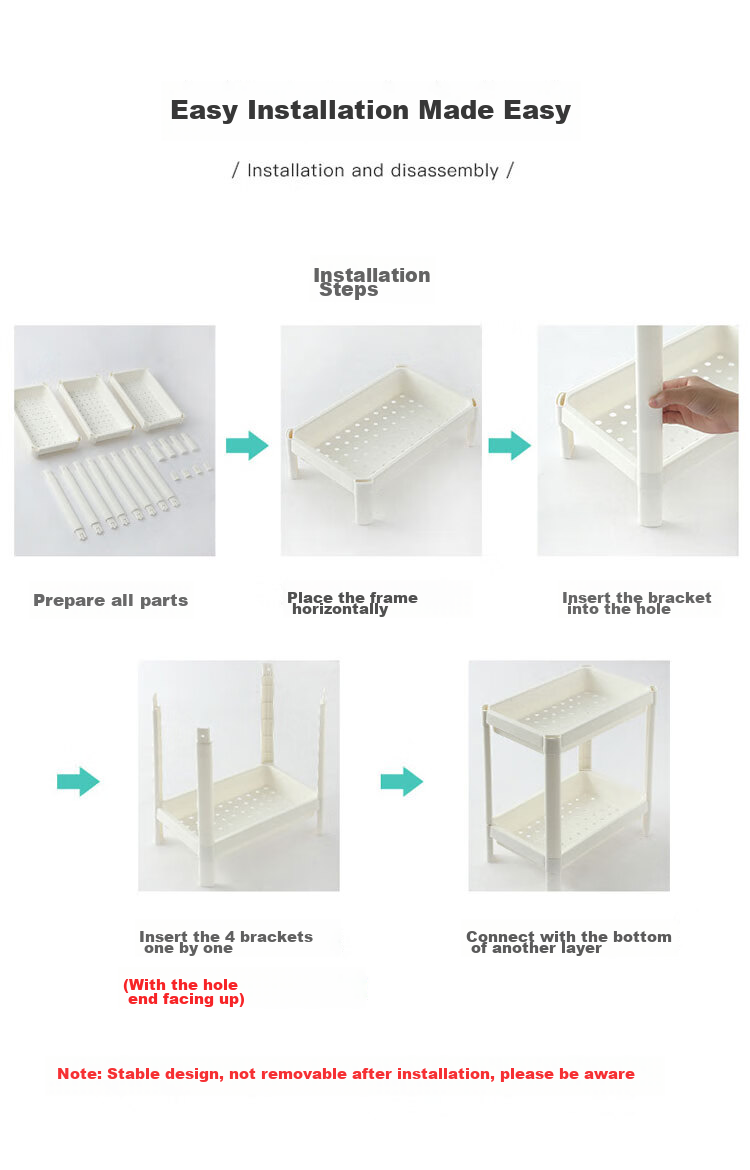 Youjialiangpin Bathroom Storage Rack, Floor-Standing, No Drilling Required, Four-Tier with Hanging Basket, White Plastic Storage Shelf 8