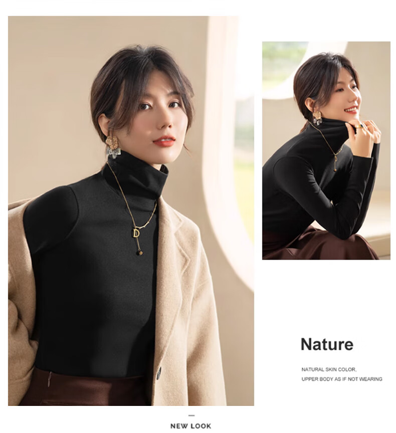 XUEXIMAN Turtleneck Basic Base Layer for Women, Autumn And Winter German Velvet Brushed Base Shirt, Skin-Friendly Inner Wear Top, Slim-Fit And Slimming, Suitable for Outerwear 15