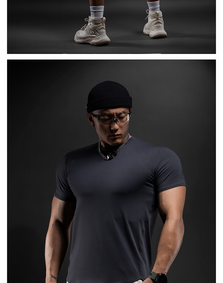 Monster Guardians Men's Sports Fitness Shirt Original Yarn Quick-Dry T-Shirt Lightweight Breathable Basic Running Training Short Sleeve Charcoal Black XL 29