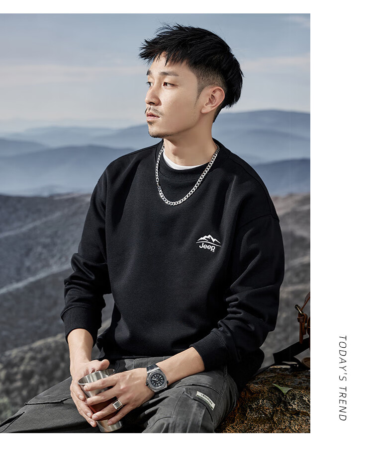 JEEP Spring And Autumn Round Neck Sweatshirt for Men, Loose Casual Sports High-End T-Shirt Top Outerwear 22
