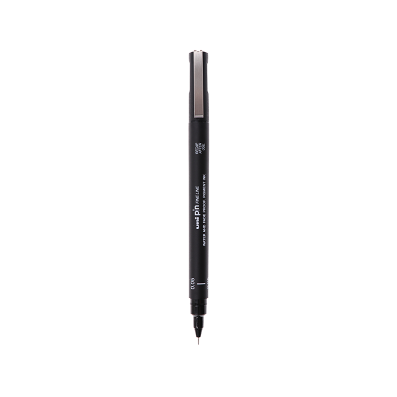 Uni Mitsubishi 0.05mm Water-Based Drawing Needle Pen, PIN-200 Art Design Outlining Pen, Black Barrel with Black Ink, Single Pe