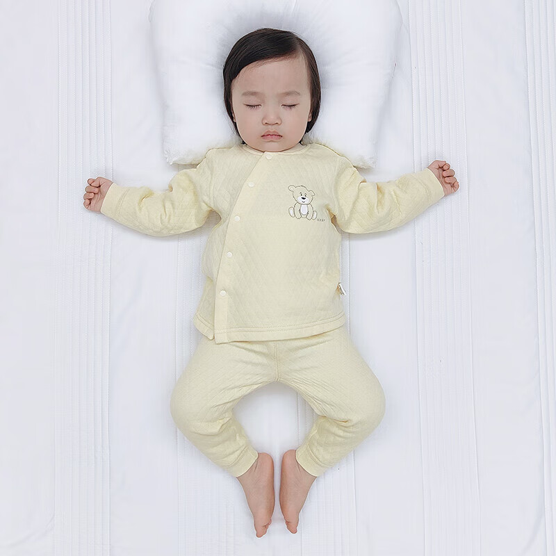 Huanxixiaoxiong Baby Clothes Winter Innerwear Set Children's Pajamas Autumn Winter Three-Layer Warm Pure Cotton Belly Protection High Waist Set