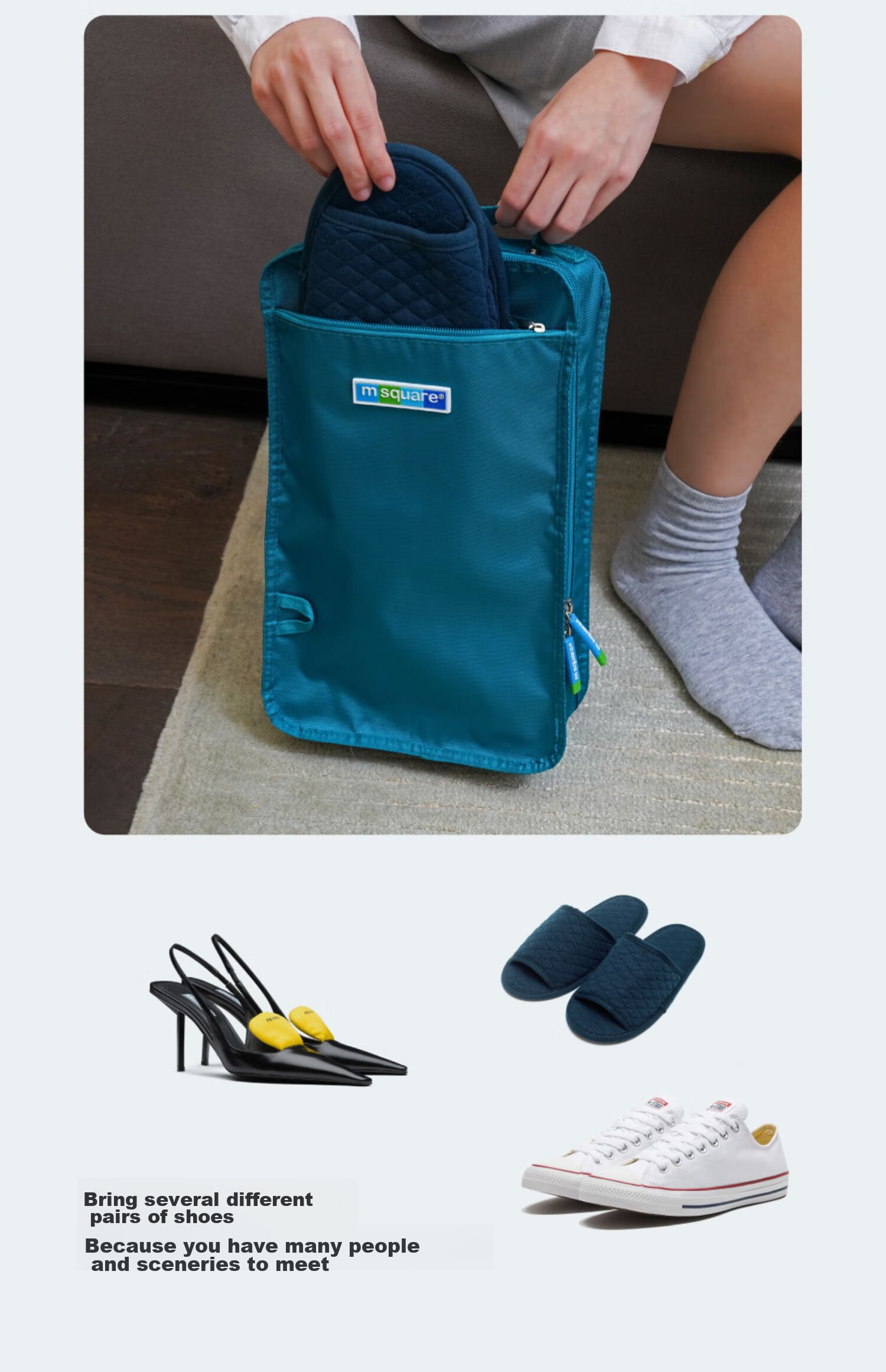 M Square Travel Storage Bag, Luggage Organizer Set of 7, Clothes Underwear Shoe Bag, Shoe Pouch, Norsen Gree 16