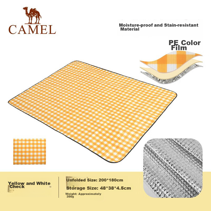 CAMEL Outdoor Moisture-Proof Mat, Portable Thickened Picnic Blanket, Camping Seat Pad, Foldable Waterproof Tent Ground Mat, Picnic Mat for Sleeping on The Ground