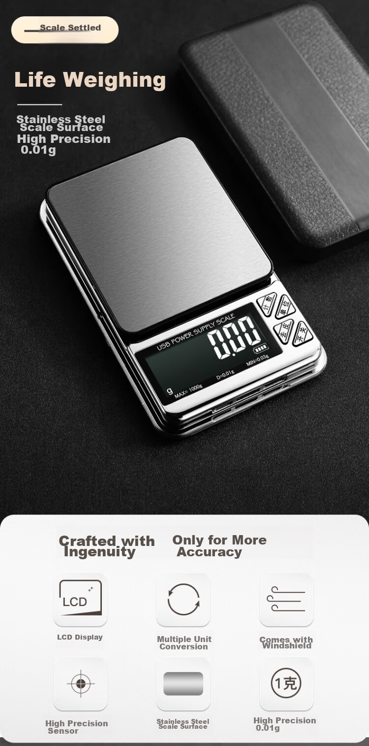 Demin High-Precision Electronic Scale, 0.01g, Compact Accurate Gram Scale, Portable, for Tea Leaves, Home Use, Gold And Jewelry Weighing Scale 1
