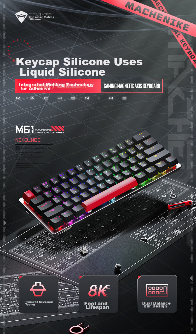 MACHENIKE K500-M81 Wired Magnetic Axis, 81 Keys, E-Sports Gaming Mechanical Keyboard, 8K Polling Rate, RT Keyboard, Adjustable Key Travel, RGB Backlight 1