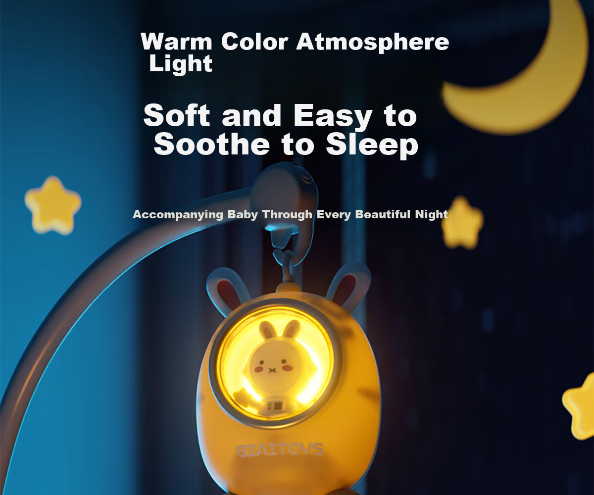 Xinge Baby Crib Bell, Sleep Aid Rattle, Sound And Light Bedside Bell, Comforting Gift Box Toy, Rechargeable Yellow Birthday Present 5