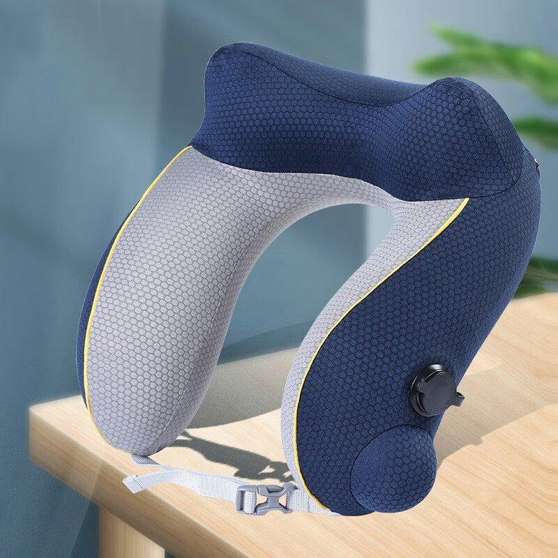 Etravel Inflatable U-Shaped Neck Pillow Travel Nap Headrest Train Portable Blue Gray Set