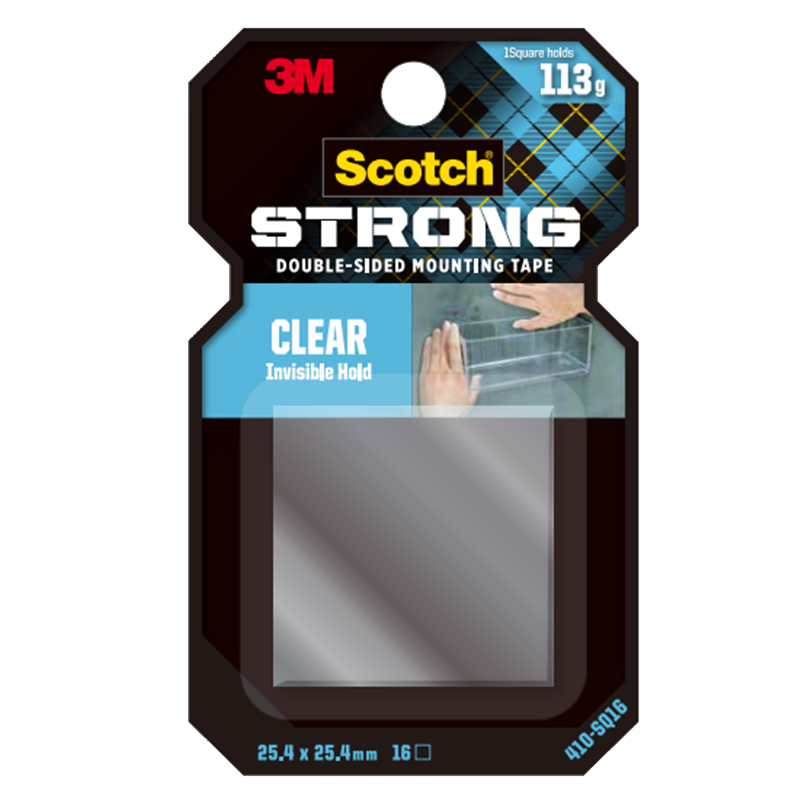 3M Scotch-Brite Nano Transparent Invisible Double-Sided Tape, Square 16 Pieces 410-SQ16, High And Low Temperature Resistant, Waterproof, 2.5CM*2.5CM, Suitable for Glass, Tile, And Metal Surfaces