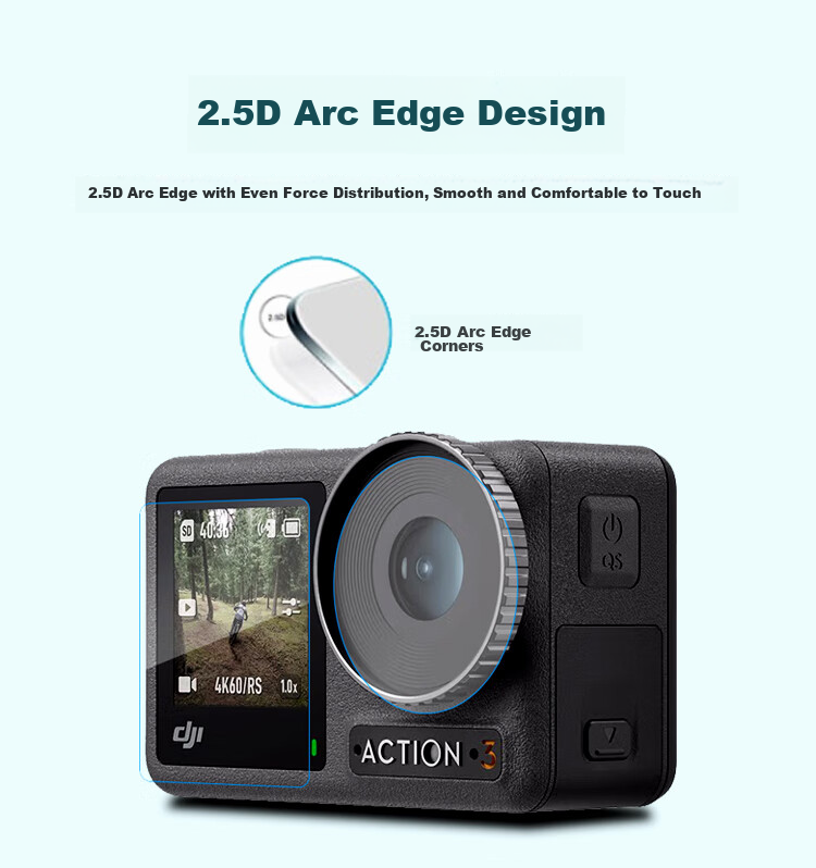 Earlymen Dual Set of Tempered Glass Screen Protectors for DJI Action 6, Lens Protection Film for Action Camera, High-Definition Protective Film (Main Screen Film + Front Screen Film + Lens Film), Non-Cage Versio 3