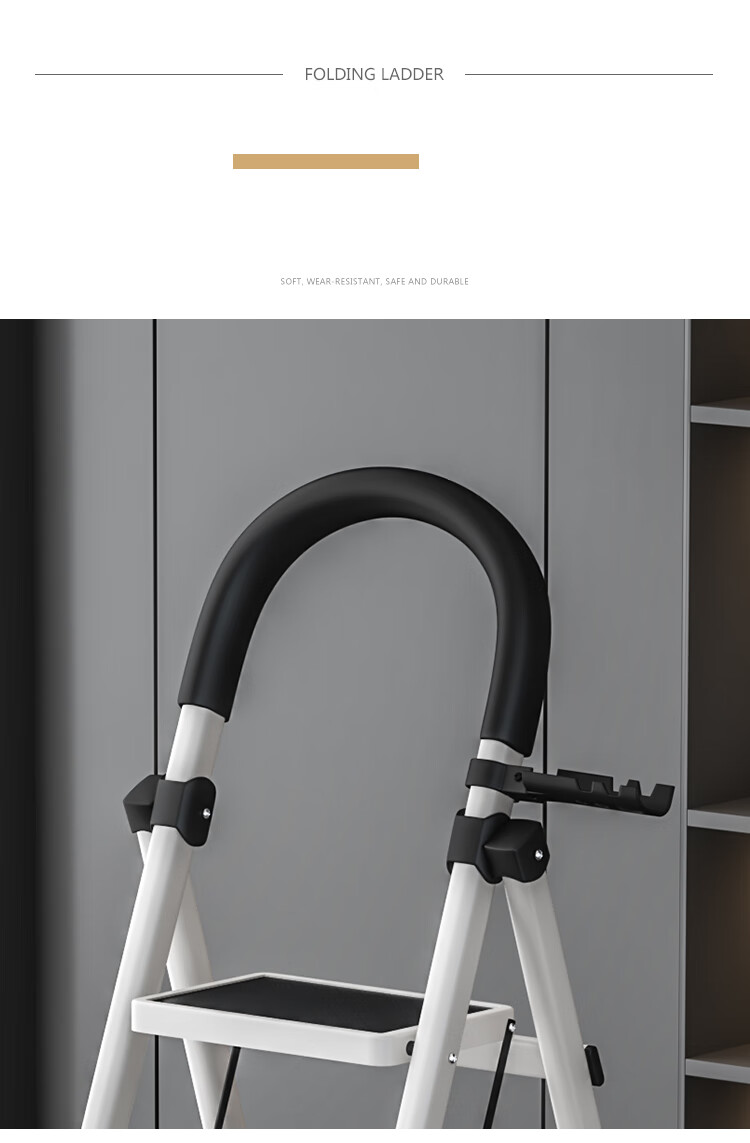 Huakaizhixing Folding Ladder, Household A-Frame Ladder, Multi-Functional Pipe Wall Thickened Carbon Steel Indoor Small Ladder, TZ62 White Five Steps 12