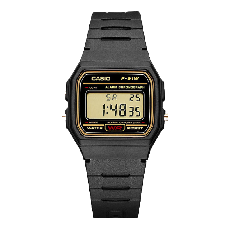 Casio Watch for Men, Retro Small Square Sports Waterproof Student Watch F91W Series F-91WG